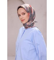 Çiçek Desen İpek Twill Eşarp 4210D01 (Gri)