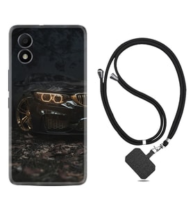 TCL 303 Kılıf Silikon Boyun Askılı İpli Desenli Silikon Black Car 1768