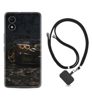 TCL 303 Kılıf Silikon Boyun Askılı İpli Desenli Silikon Black Car 1768