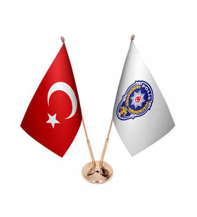 Masa Üstü Polis Logosu Bayrağı Türk Bayrağı İkili Pirinç Direk Masa Bayrak Seti