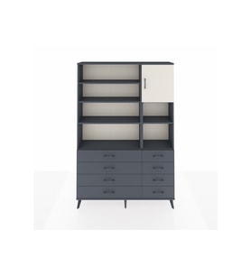 Arges Dolap 8 Raflı 8 Çekmeceli Tek Kapaklı  132x30x195 Antrasit-Aytaşı/Antrasit