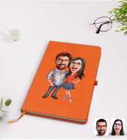 BK Gift Kişiye Özel Sevgililer Karikatürlü Turuncu Termo Deri Defter Model 105