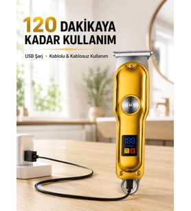 Mey İthalat® Profesyonel Saç Sakal Tıraş Makinesi T Bıçaklı Turbo Modlu LED Ekranlı 3 Taraklı Şarjlı