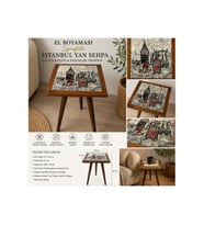 El Boyaması İstanbul Temalı Sgraffito Yan Sehpa