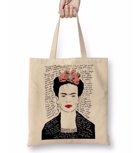 Frida Kahlo Kırmızı Bez Çanta Uzun Saplı