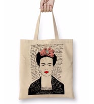Frida Kahlo Kırmızı Bez Çanta Uzun Saplı