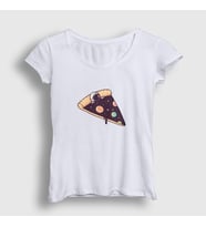 Presmono Kadın Beyaz Pizza Bed Astronaut Space Astronot Uzay T-Shirt 283679tt