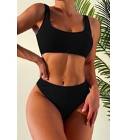 Angelsin Özel Fitilli Kumaş Yüksek Bel Bikini Altı (Siyah)