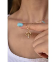 925 Ayar Gümüş Altın Kaplama Tektaş Lotus Çiçeği Kolye