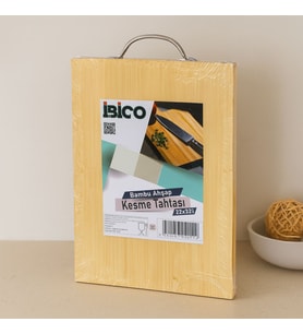 Bambu Ahşap Kesme Tahtası 22x32x1.7 cm (Metal Kulplu)