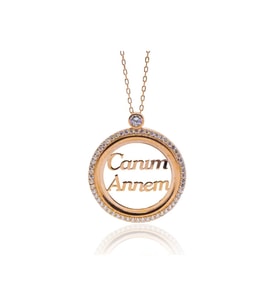 Canım Annem Yazılı Rose Renk Bayan Gümüş Kolye