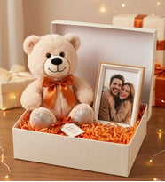 Premium Özel Kumaş Peluş Oyuncak ve Premium Çerçeveli Fotoğraf Hediye Seti (Hardal Sarısı)