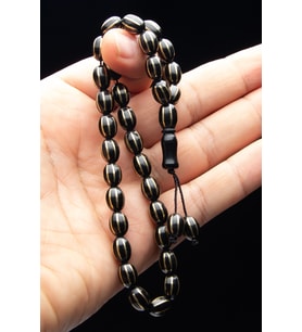 Erkek Yedek Habbeli 7.5x10.5mm Karpuz Kesim Oltu Tesbih (Siyah)