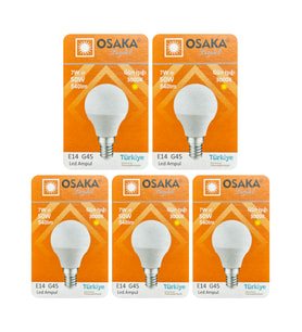 (5 Adet) Osaka 7W (50W) Sarı Işık E14 Duylu (İnce Duy) Led Mini Ampul