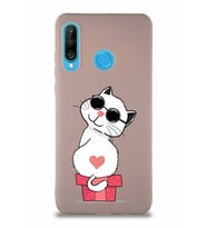 Huawei P30 Lite Soft Premier Kapak Coolcat Tasarımlı Silikon Kılıf - Pudra (Şeffaf)