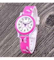 4-12 Yaş Pembe Desenli Kordon Mor Kelebek Kadran Çocuk Kol Saat Analog ST-304336
