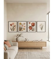 Modern Botanik Laleler 4’lü Ahşap Çerçeveli Tablo Seti
