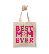 Best Mom Ever Mother's Day Anneler Günü Beyaz Bez Çanta Uzun Saplı Alışveriş Çantası Plaj Çantası