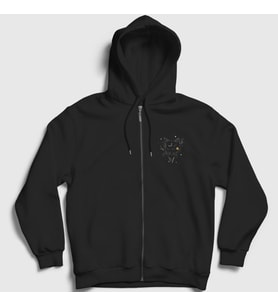 Presmono Unisex Siyah Moon Cat Space Uzay Fermuarlı Kapüşonlu Sweatshirt 283130tt