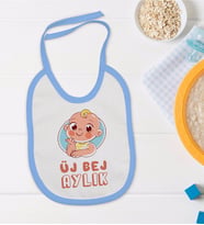 BK Kids Üj Bej Aylık Tasarımlı Mavi Bebek Mama Önlüğü-1