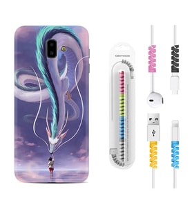 Samsung J6 Plus J7 Prime J7 Pro M20 Kılıf Kablo Koruma Spiral Silikon Kız ve Ejderha 1742
