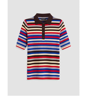 LCW Comfort Lacivert Polo Yaka Çizgili Kadın Triko Kazak