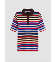 LCW Comfort Lacivert Polo Yaka Çizgili Kadın Triko Kazak
