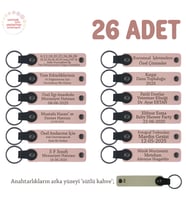 Kurumsal Workshop Etkinliğine 26'lı Set Kişiye Özel Yazılı Deri Hatıra Anahtarlık, Pudra & S Kahve