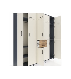 Hyperion Dolap 10 Raflı 2 Çekmeceli 3 Askılı 220x44x243 Antrasit-Aytaşı/Çam