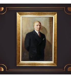 Altın Varaklı Çerçeveli Paspartulu Atatürk Tablo z4881 (Gold)