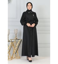 Taş Detaylı Fermuarlı Ferace Siyah 19208