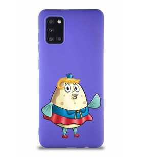 Samsung Galaxy A31 Soft Premier Kapak Bayan Puff Tasarımlı Silikon Kılıf - Mor (Şeffaf)