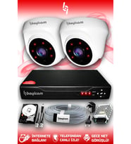 BAYICAM 2 Kameralı Dome 2 İç Kamera Set 1 TB HDD Full HD Gece Görüşlü Güvenlik Kamerası Sistemi
