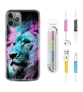 Apple iPhone 11 12 13 14 Pro Max Kılıf Kablo Koruma Spiral Silikon Pink Blue Leon 1603
