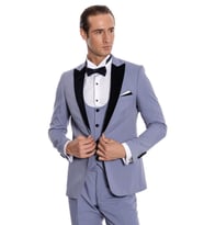 Kadife Yaka Slim Fit Açık Mavi Erkek Damatlık - Wessi