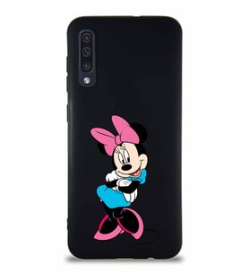 Samsung Galaxy A50S Soft Premier Kapak Minnie Mouse-D Tasarımlı Silikon Kılıf - Siyah (Şeffaf)