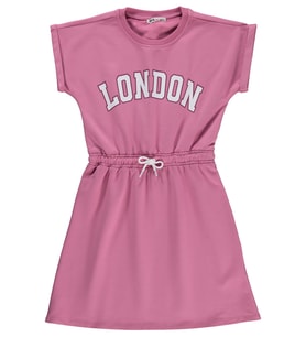 Civil Girls London Baskılı 10-13 Yaş Elbise - Pudra