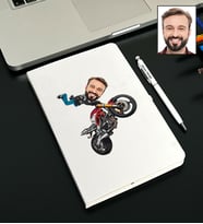 Kişiye Özel Motorcu Tasarımlı Karikatürlü Beyaz Defter Kalem Seti 114