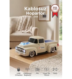 Torima Bluetooth Hoparlör Güneş Enerjili Kamyon Tasarımlı FM USB TF Speaker D44 Bej