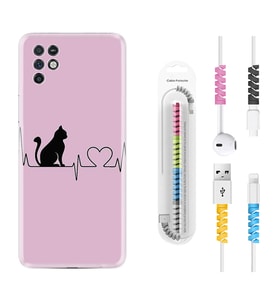 INFINIX Note 11 Pro Note 10 Hot 9 Play Kılıf Kablo Koruma Spiral Silikon Pink Cat Heart 1303