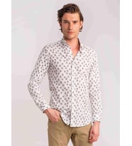 Haki Erkek Slim Fit Yaprak Desenli Brent Düğmeli Yaka Uzun Kol Gömlek - 60701
