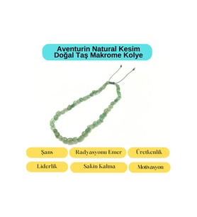 Sertifikalı Aventurin Natural Kesim Makrome Doğal Taş Kolye Ayarlanabilir Ölçü