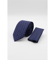 Lacivert-Mavi Desenli 7 Cm Kravat 1090260116