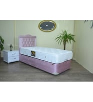 Baza Yatak Başlık 17488 Çelik Baza Pembe Renk Ort Yatak Kapitone Başlık 90*190 (Pembe-Beyaz)