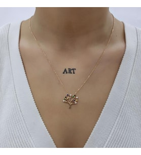 Renkli Hayat Ağacı Rose Kaplama 925 Ayar Gümüş Kolye (Karışık)