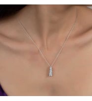 Swarovski Taşlı Gümüş Üçtaş Tektaş Bayan Kolye