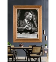 Altın Varaklı Çerçeveli Paspartulu Atatürk Tablo nh97 (Gold)