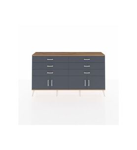 Arges Konsol 2 Raflı 6 Çekmeceli 4 Kapaklı 176x30x99 Çam-Antrasit