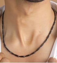 Siyah Renk Erkek Çelik Kolye Kare Küp Üçgen Model Zincir eck05ks (Siyah - Gümüş)