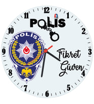 Biresimden Polise Hediye İsimli Ofis Cam Duvar Saati